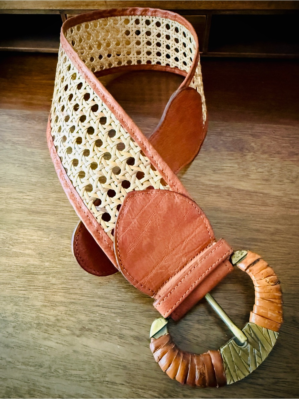 Vintage 80s LE COURIER Italy Woven Rattan/Cane and Leather Corset Boho Belt S/M